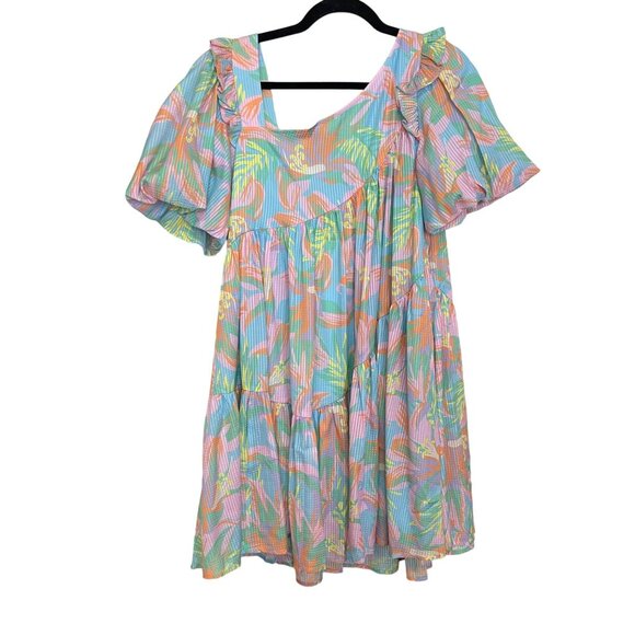 Alden Adair $328 Boho Mini Dress Puff Sleeve Asymmetric Neck Shift Chandler XS - Picture 6 of 9